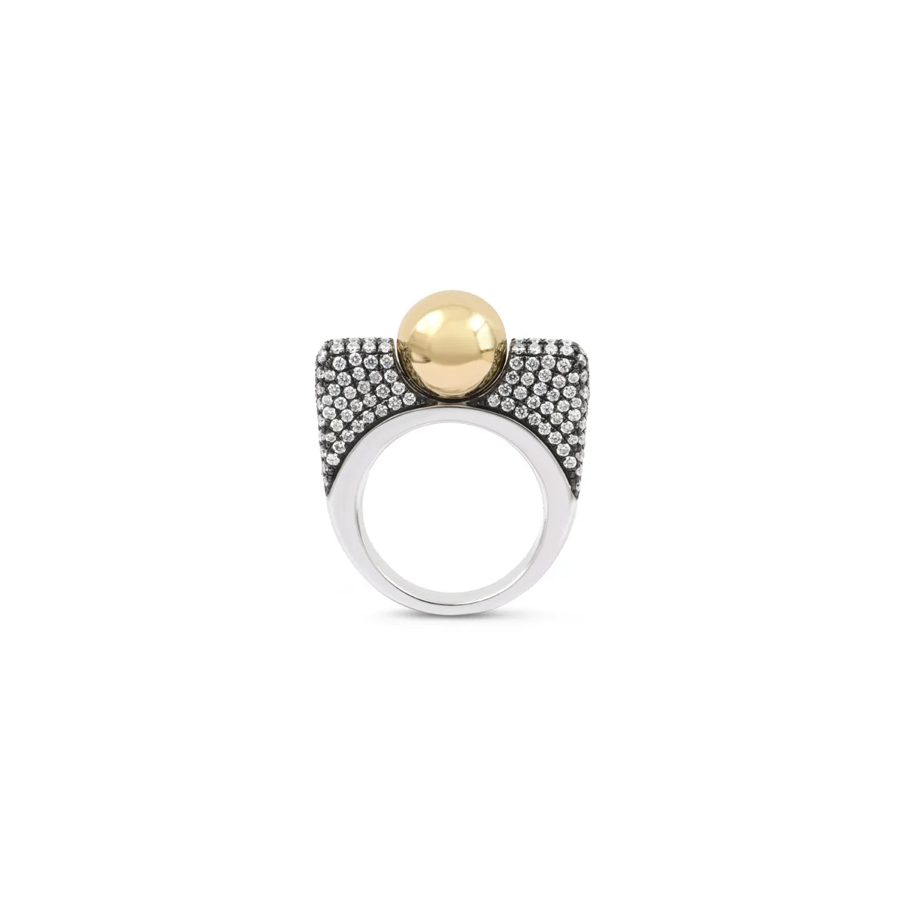 Edgy High Polish Ball & Pave Diamond Ring