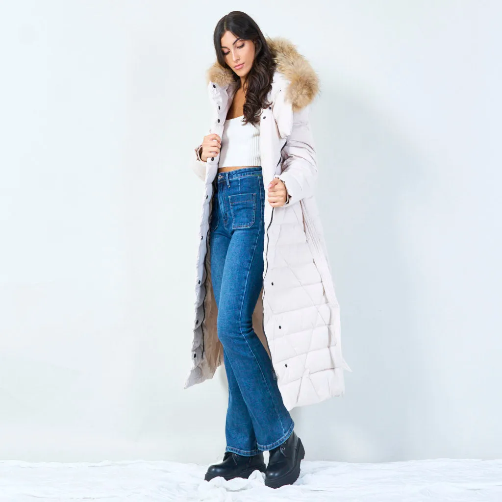 Elegant long parka with faux fur hood wholesale