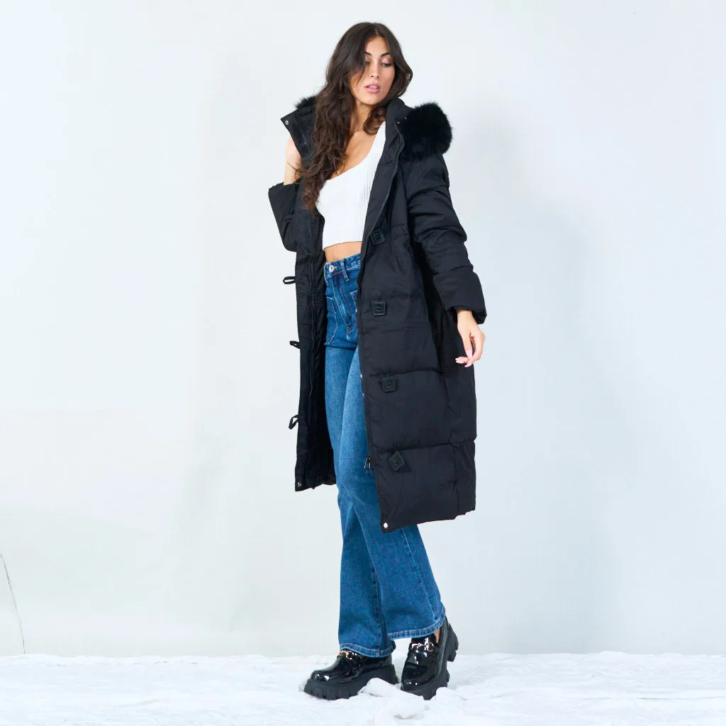 Elegant long parka with faux fur hood wholesale