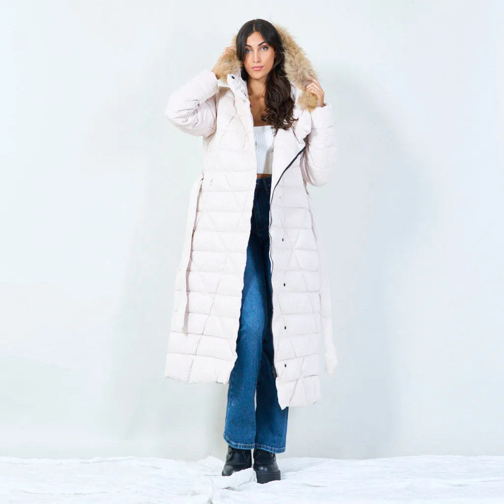 Elegant long parka with faux fur hood wholesale