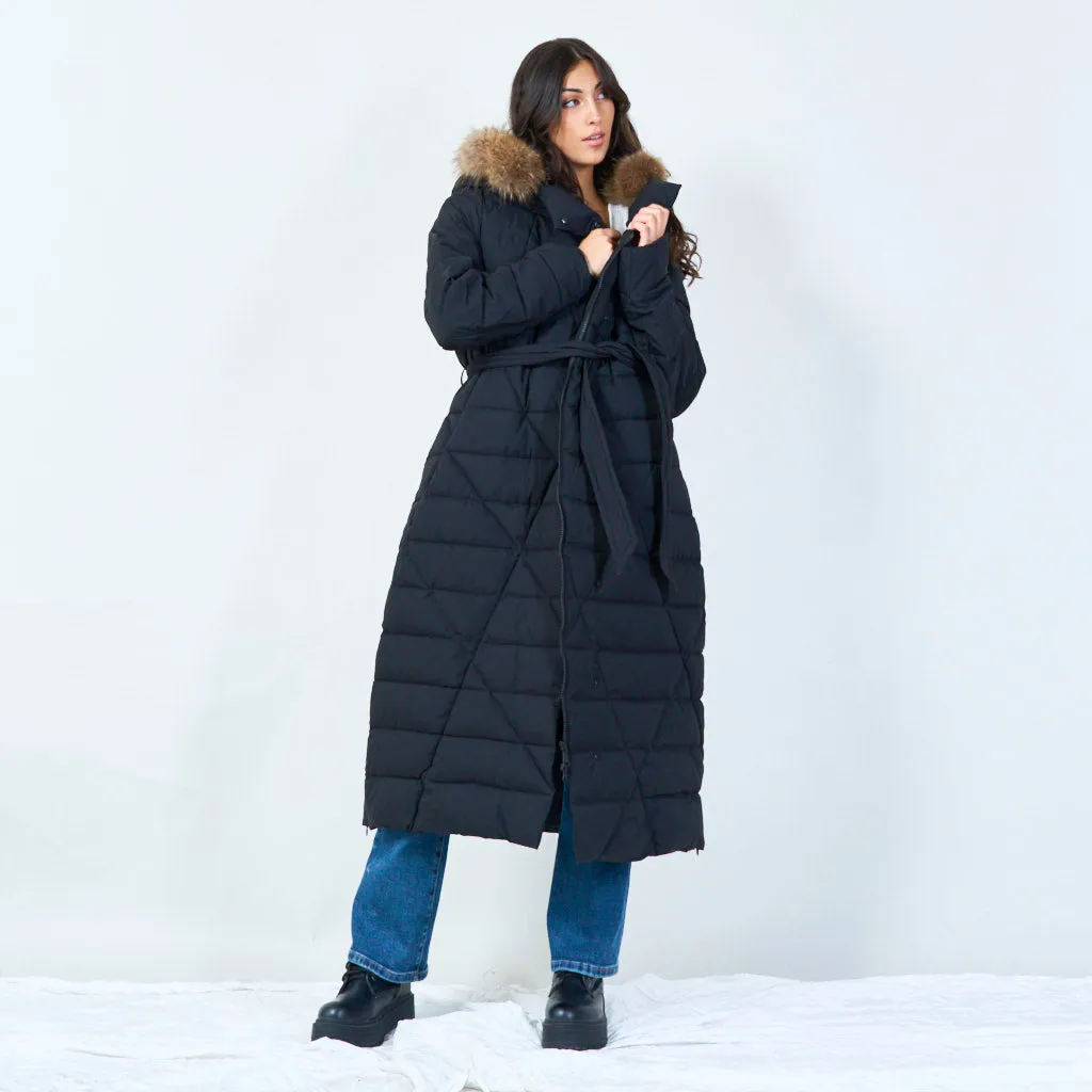 Elegant long parka with faux fur hood wholesale