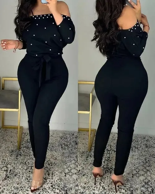 Elegant Off-Shoulder Jumpsuit with Adjustable Waist for Women