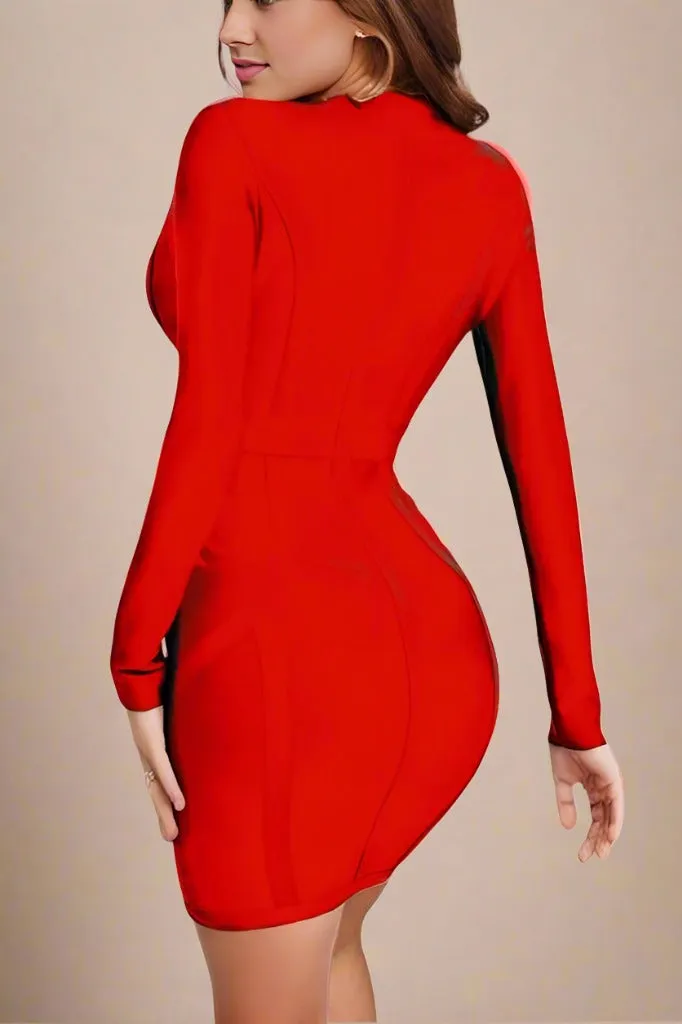 Eva Long Sleeve Bandage Mini Dress - Lipstick Red