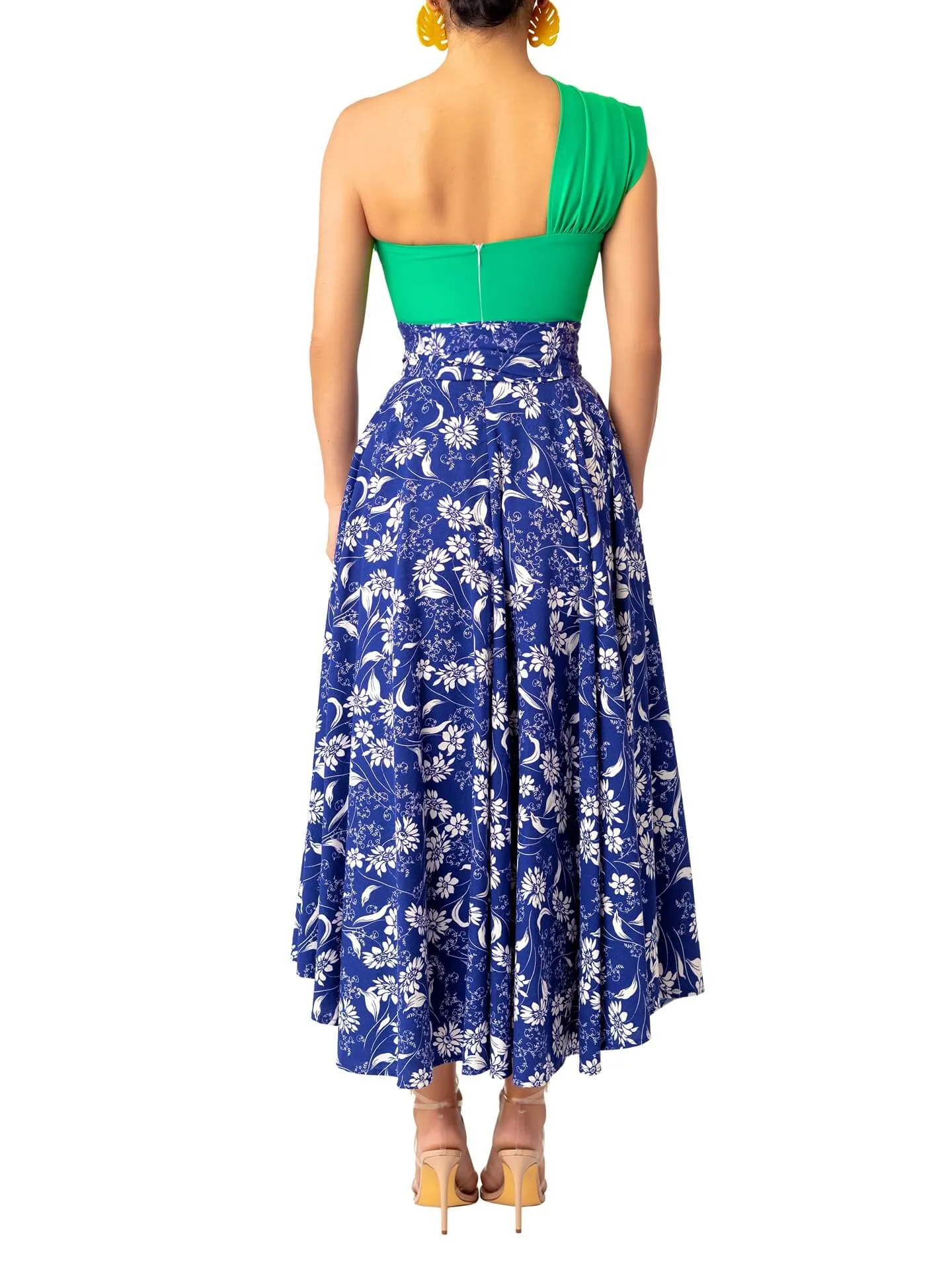 “Fọlá” Colorblock Jade/Blue Floral Midi dress