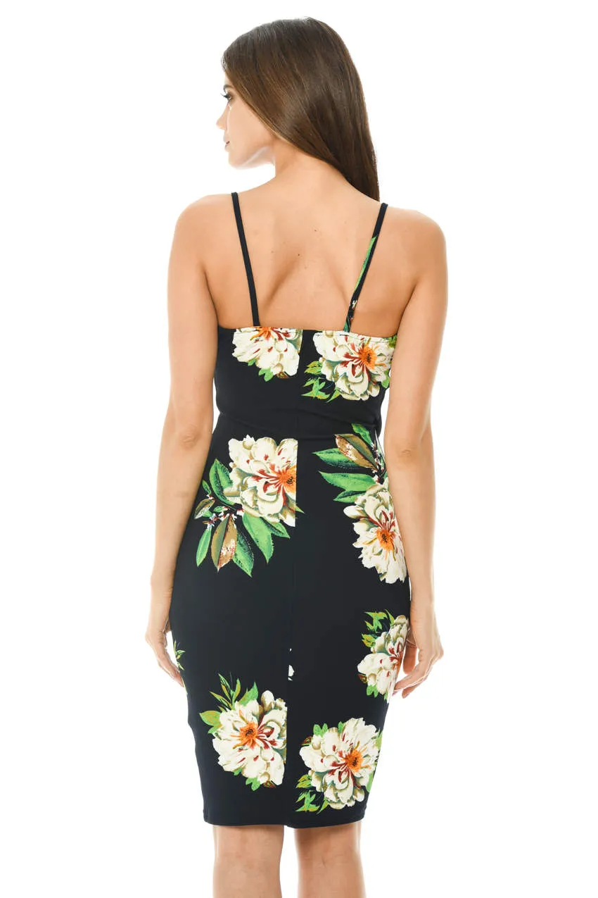 Floral Wrap Front Bodycon Dress