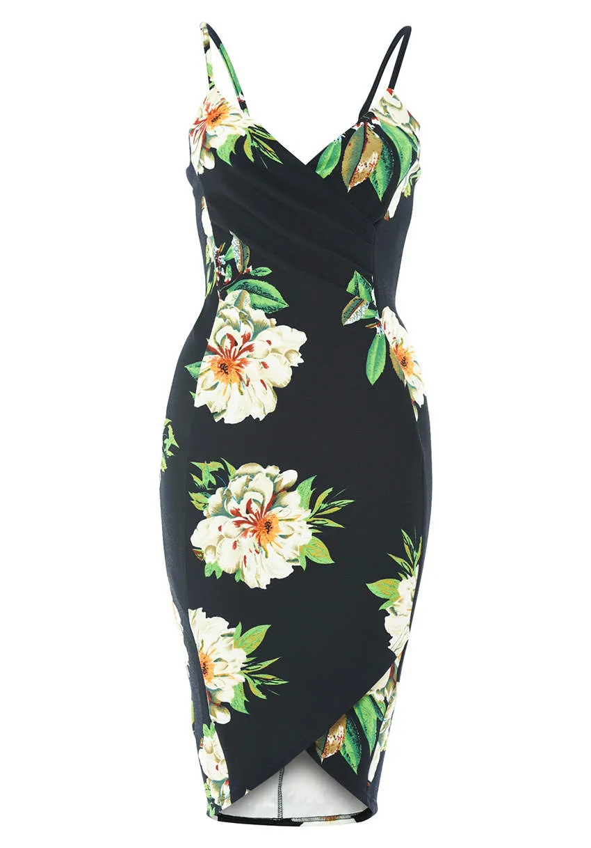 Floral Wrap Front Bodycon Dress