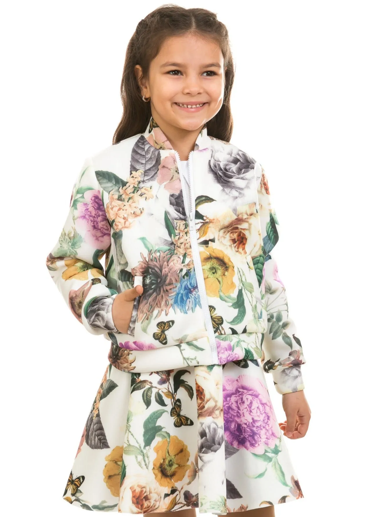 Fun Flowers Floral Neoprene Bomber Jacket by Kids Couture