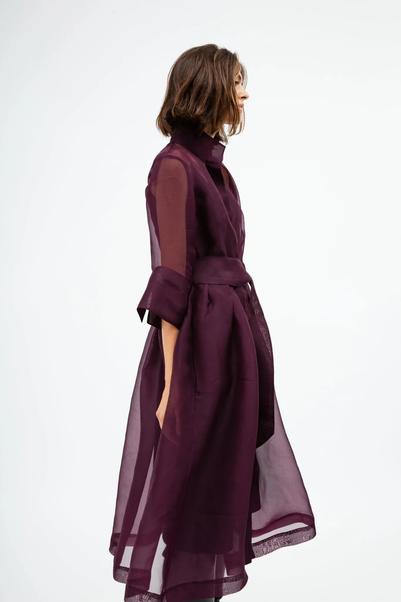 GABRIELLE DRESS IN SILK ORGANZA BORDEAUX