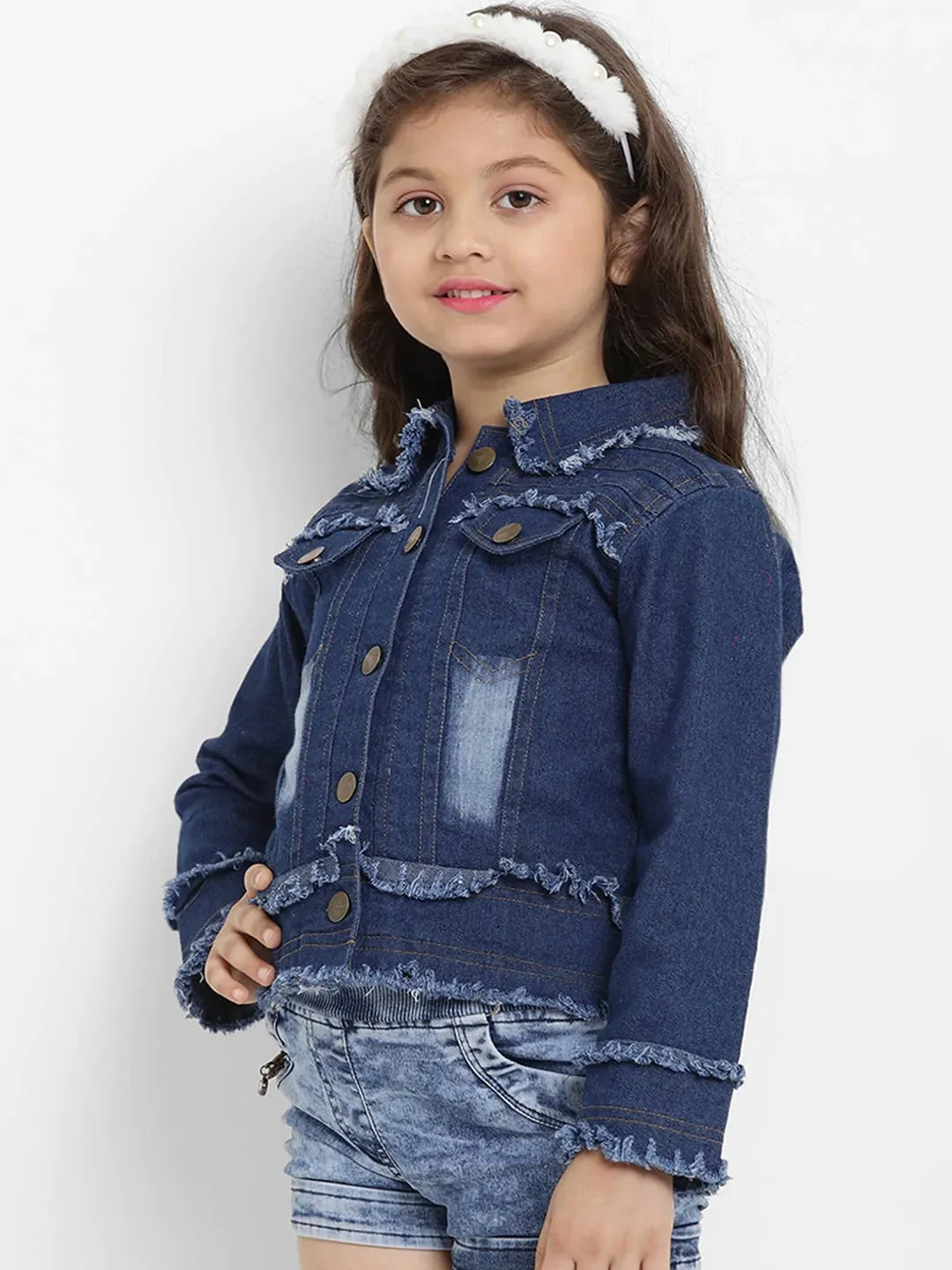 Girls Blue Solid Lightweight Jacket