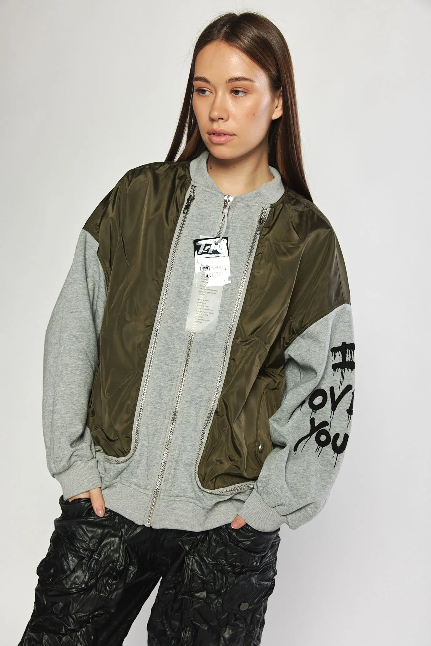 Grey and green oversize bomber jacket | FUTURE JACKET