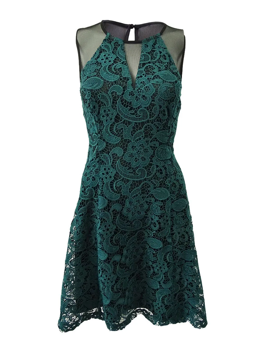 GUESS Women's Emerald Green Illusion Lace Dress