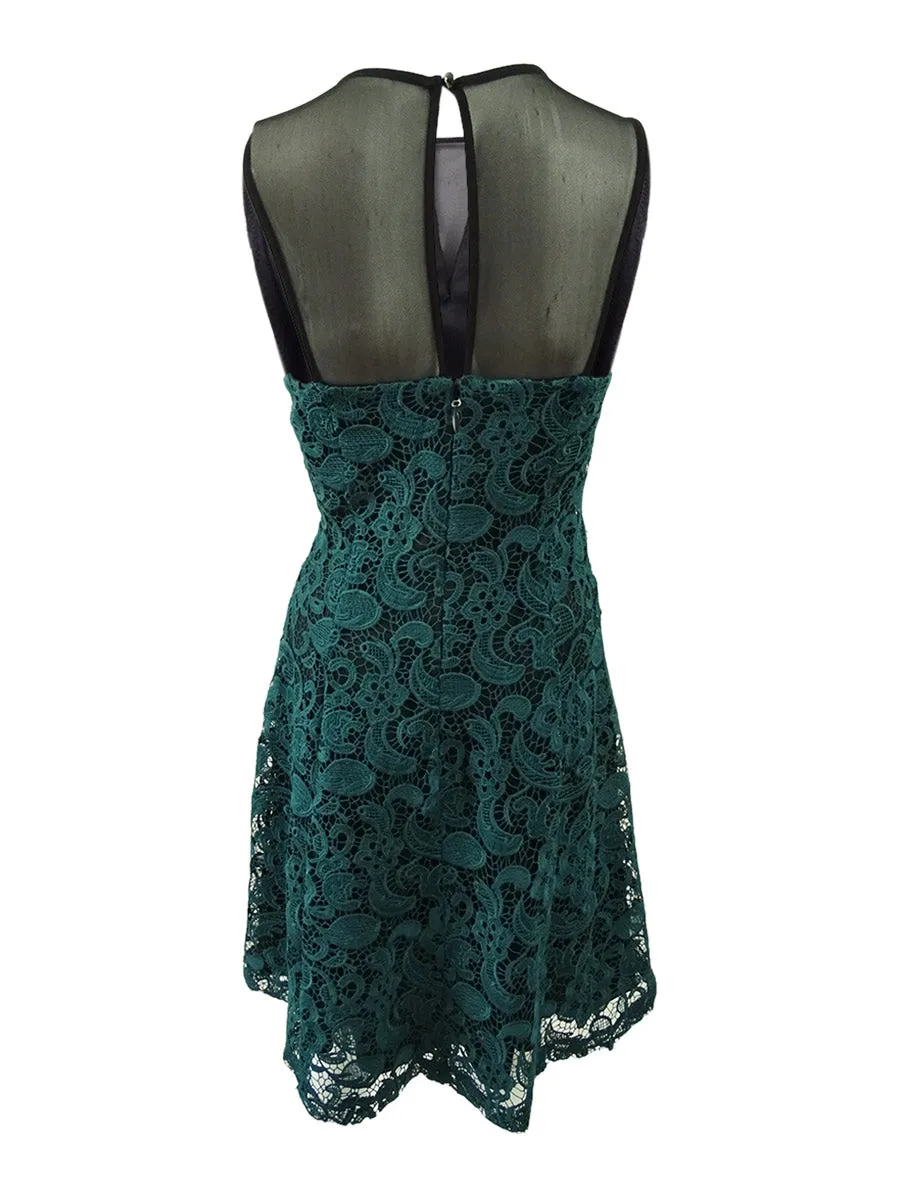 GUESS Women's Emerald Green Illusion Lace Dress