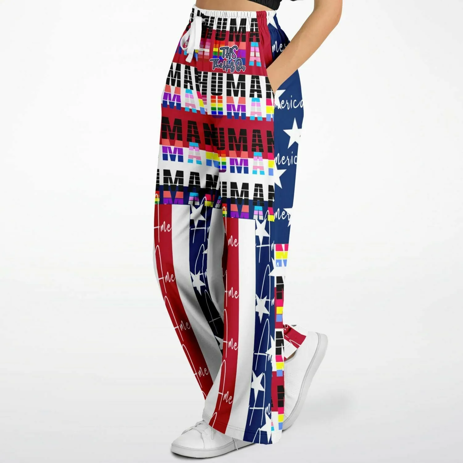 I Am Human - American Flag Eco-Poly Wide Leg Pants