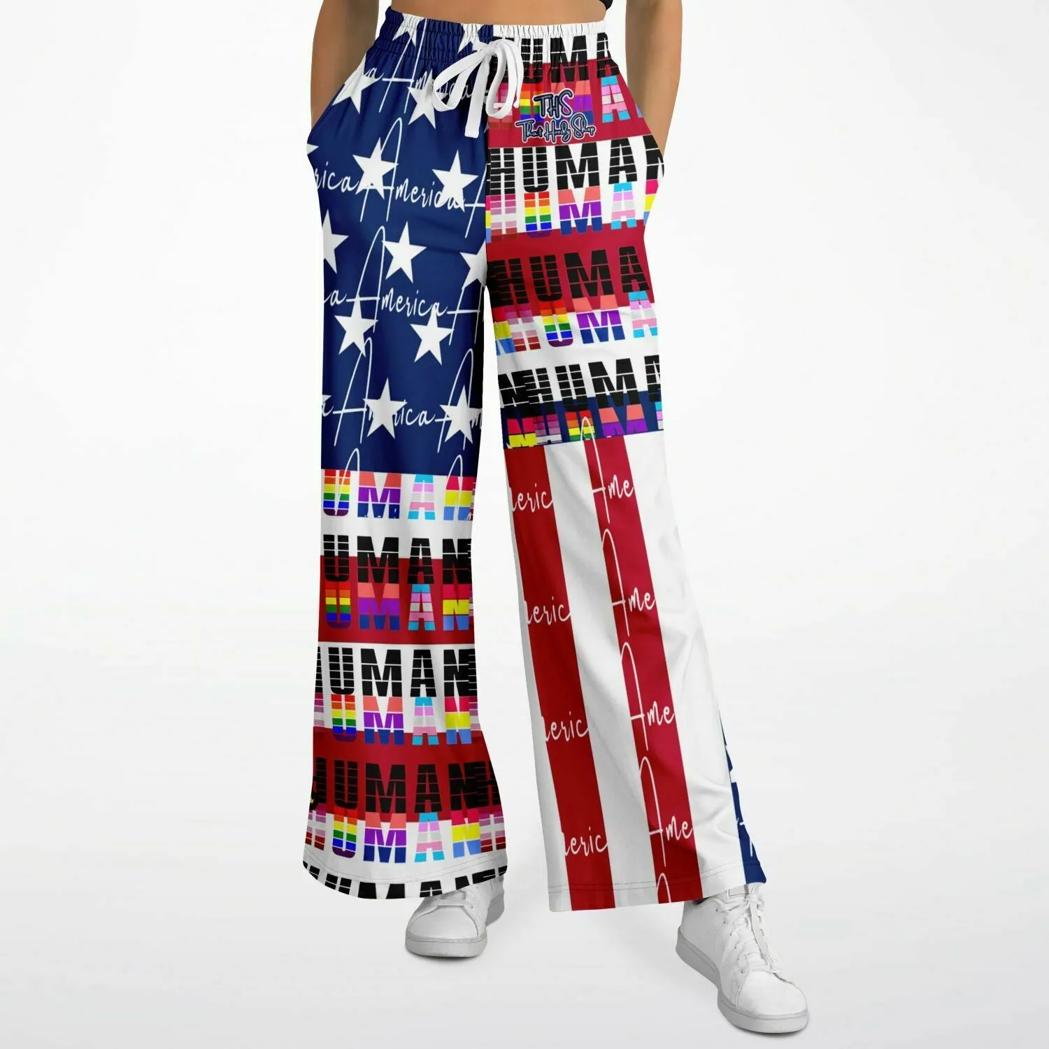 I Am Human - American Flag Eco-Poly Wide Leg Pants