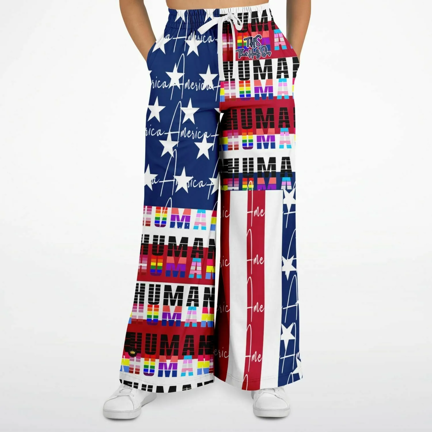 I Am Human - American Flag Eco-Poly Wide Leg Pants