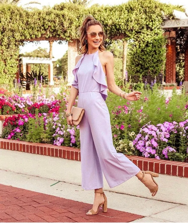 Karlie Purple Ruffle Cropped Wide Leg Jumpsuit- Size ~S