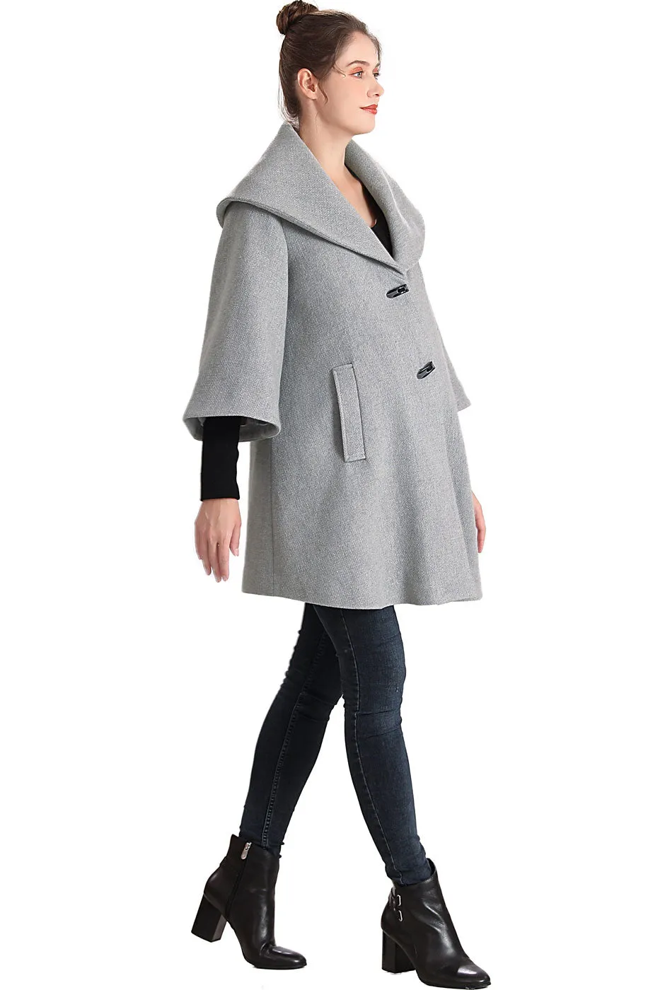 Kimi   Kai Maternity "Aanya" A-Line Wool Coat with Removable Bib