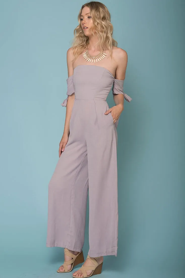 Kyndall Off The Shoulder Tube Top Jumpsuit Grey