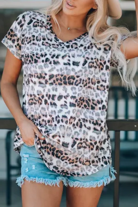 Leopard Print Color Block V Neck Tunic Top