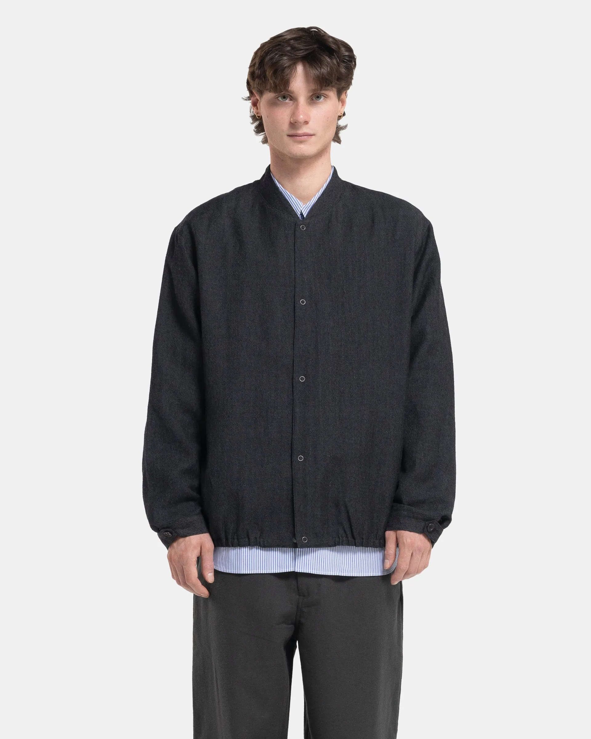 Linen and Wool Mix Blouson in Charcoal