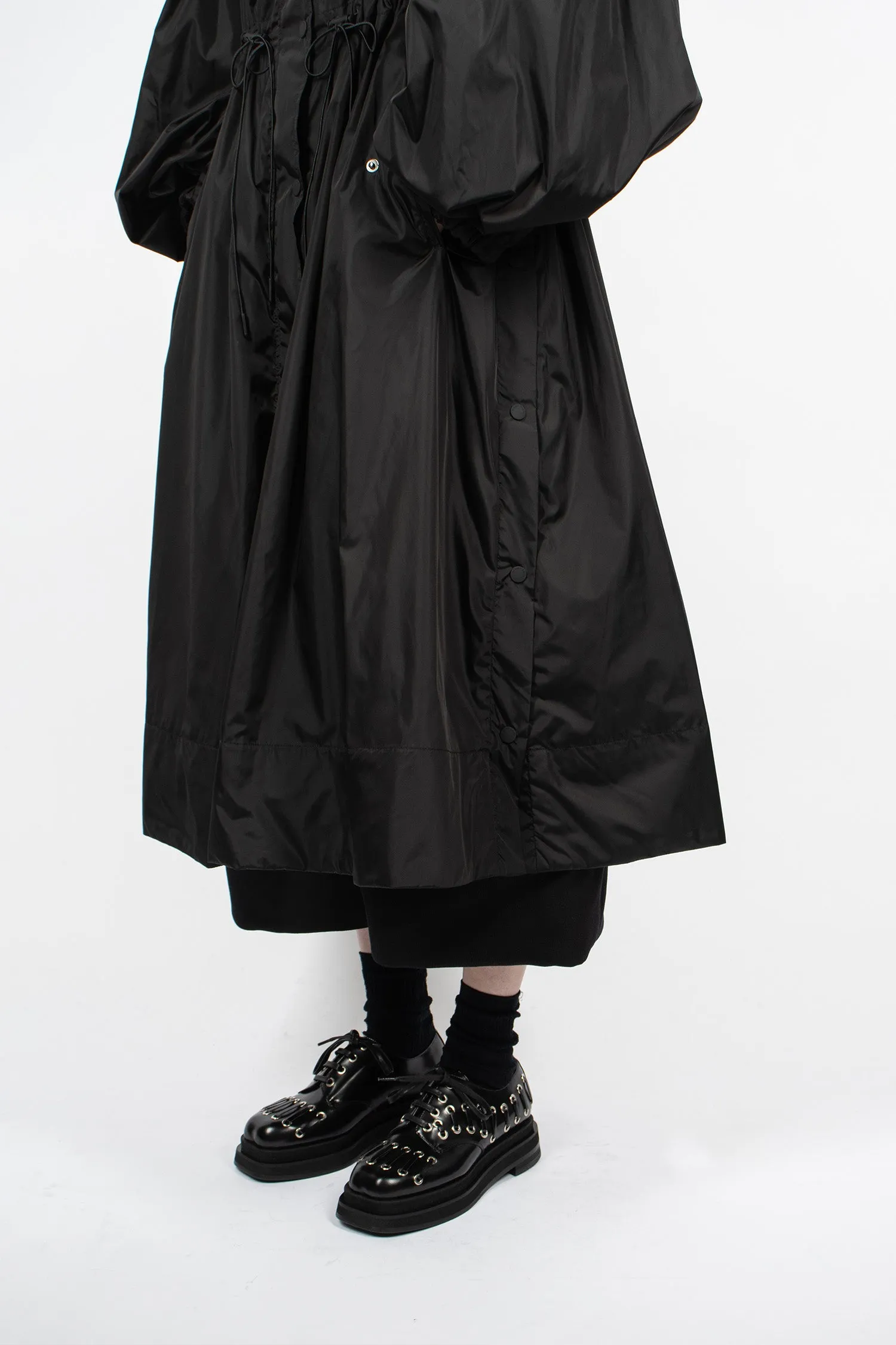 Long Button Placket Trapeze Parka Black