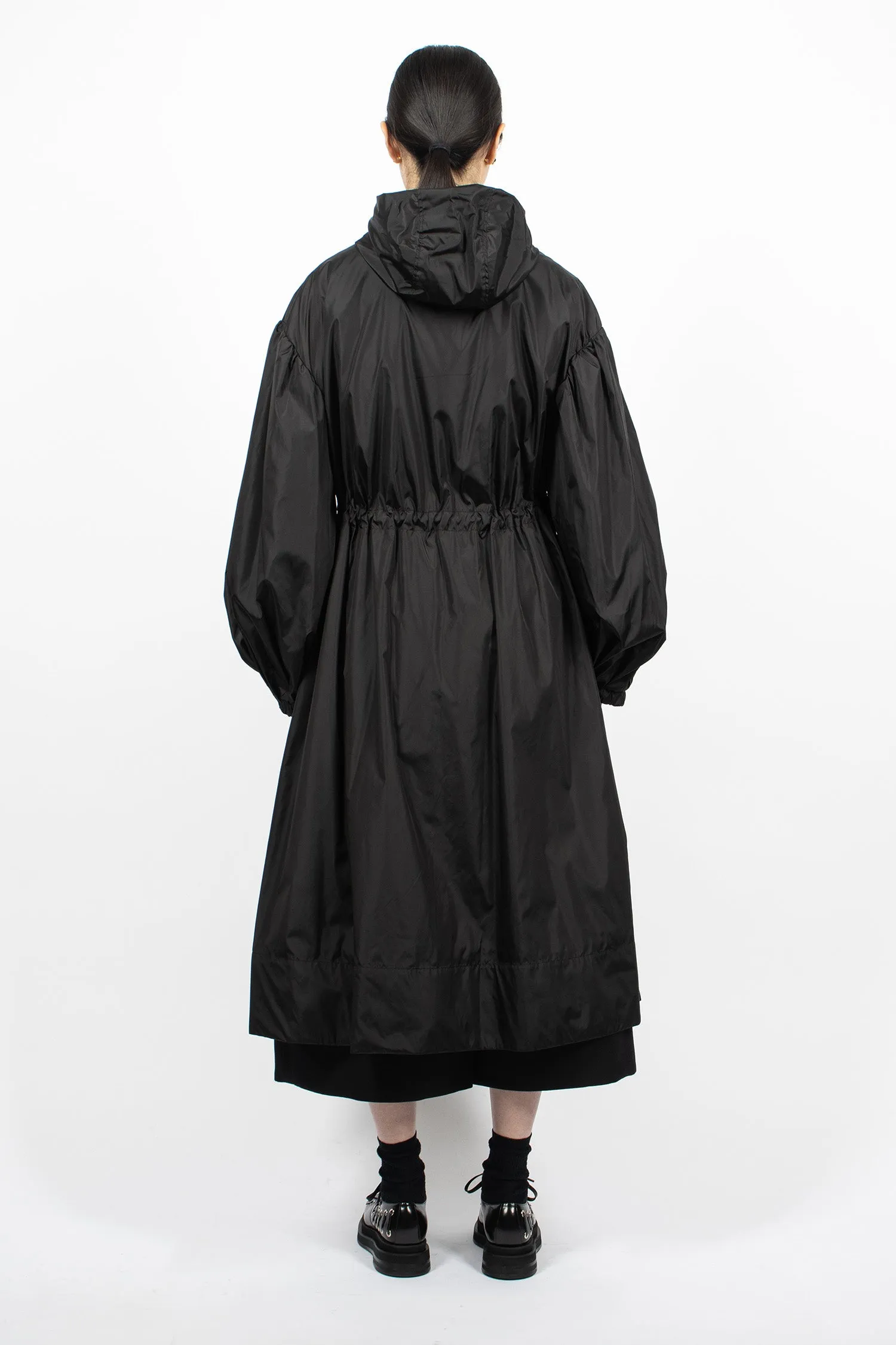 Long Button Placket Trapeze Parka Black