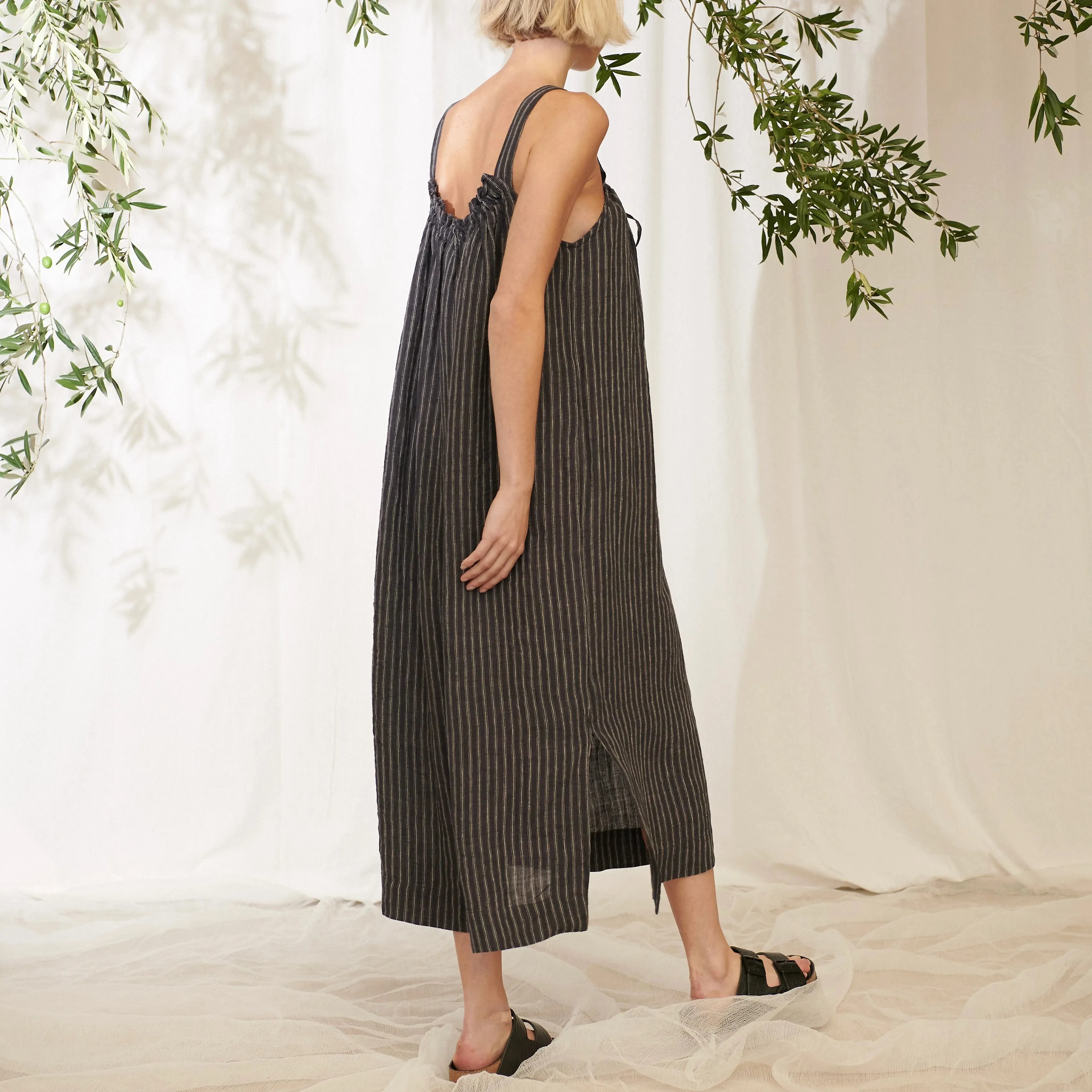 Manteau Noir Marisol Ticking Stripe Linen Slip Dress