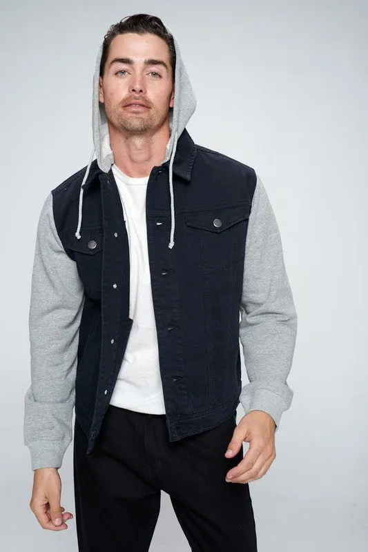 Men's Black Denim Jacket with Fleece Hood