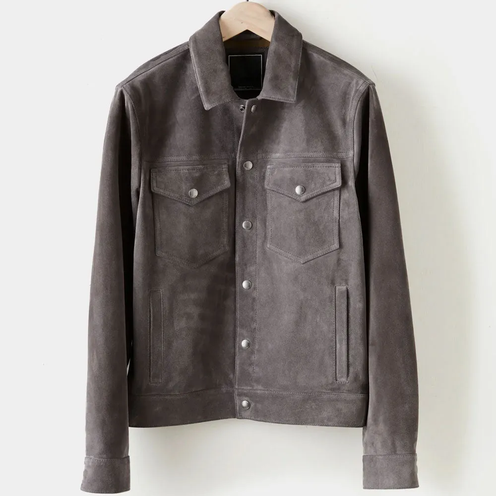 Men’s Chocolate Dark Charcoal Suede Leather  Bomber Jacket