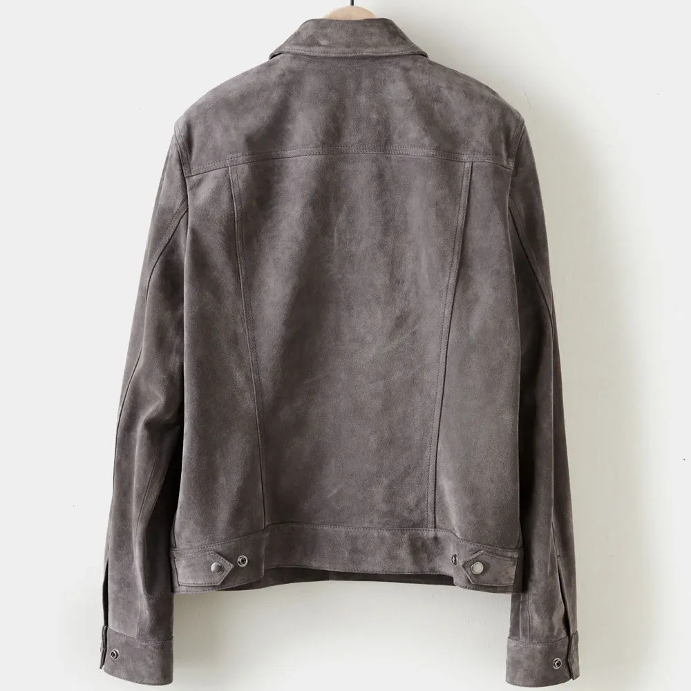 Men’s Chocolate Dark Charcoal Suede Leather  Bomber Jacket