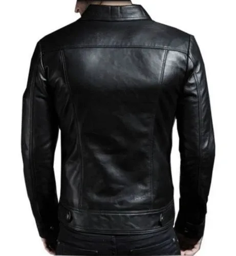 Men’s Genuine Real Leather Motorcycle Style Fashion Slim Fit Biker Jacket