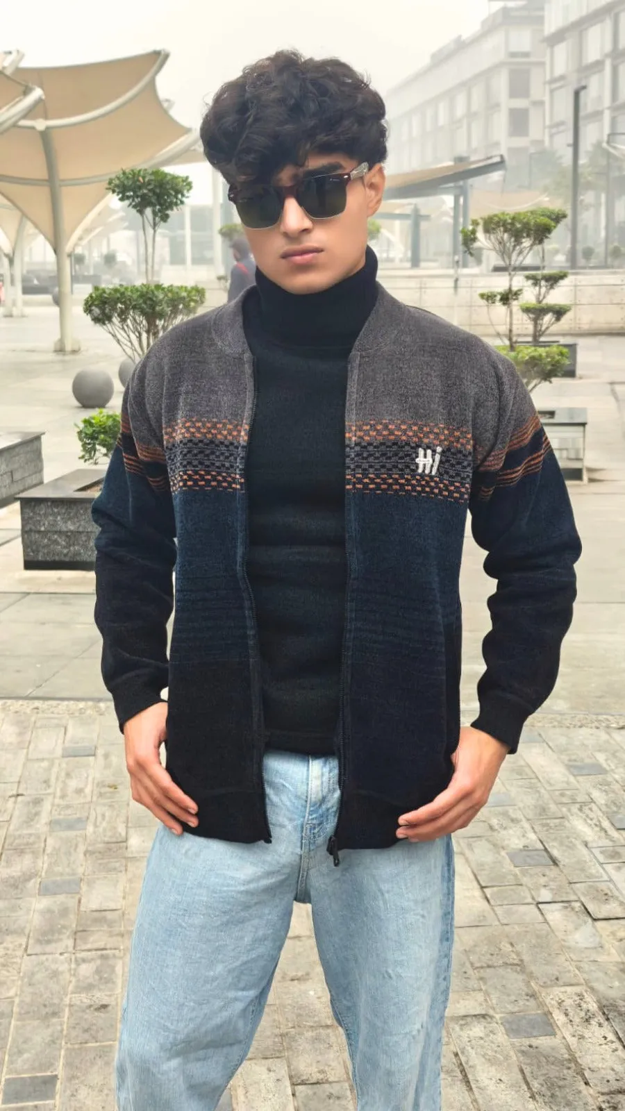 men's imported gray wool zipper