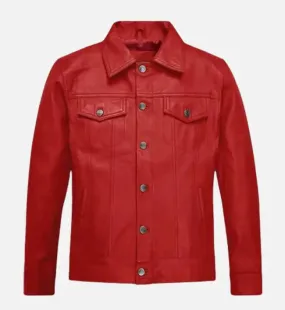 Men’s Red Trucker Leather Jacket