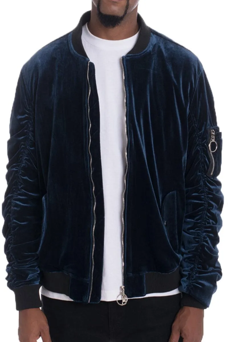 Mens Velour Scrunched Bomber Jacket 4 Colors