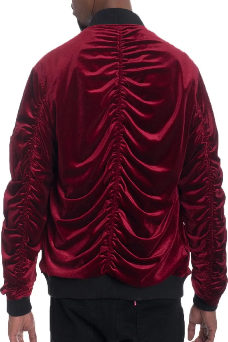 Mens Velour Scrunched Bomber Jacket 4 Colors