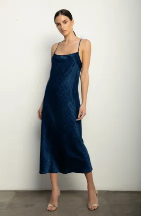 Midi Slip Dress   Navy Croc Silk