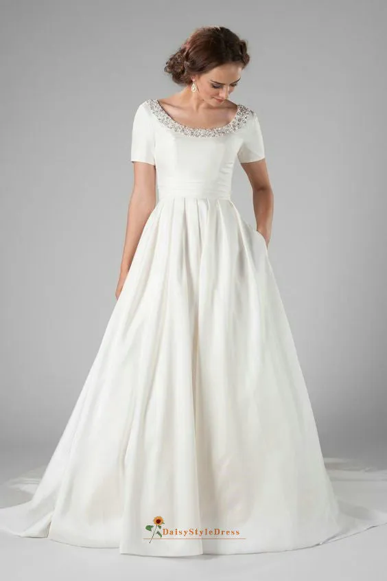 Modest Short Sleeves Beach Wedding Dress