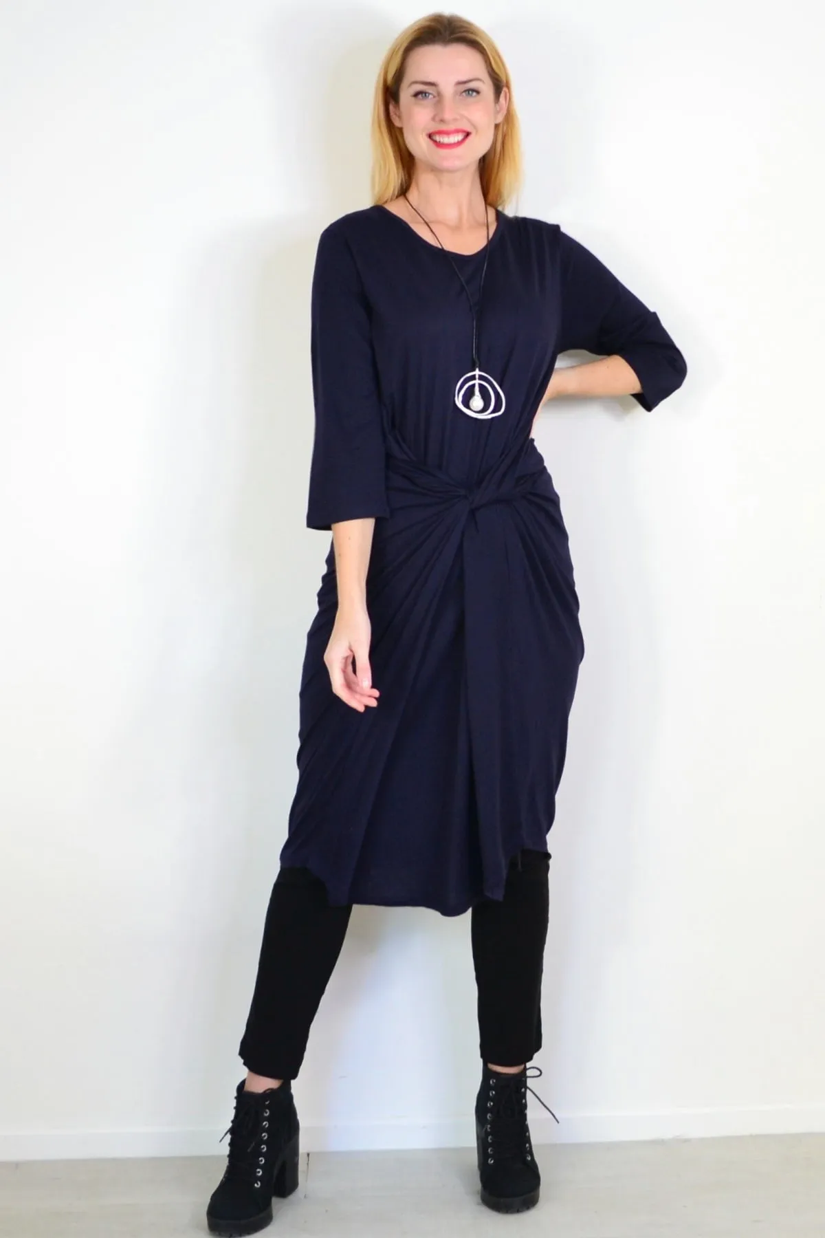 Navy Blue Relaxed Oversized Tunic Dress