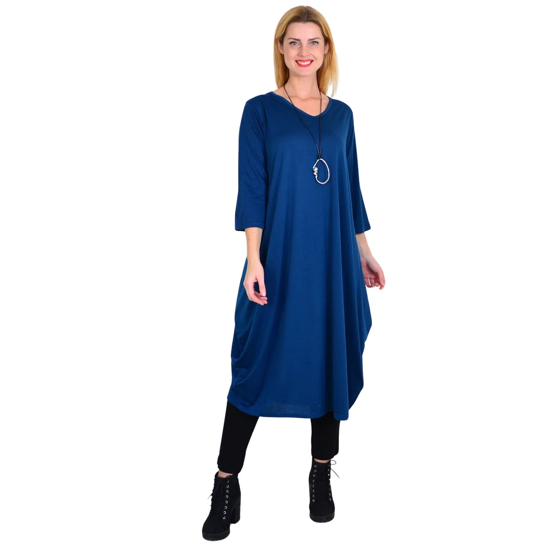 Navy Blue Relaxed Oversized Tunic Dress