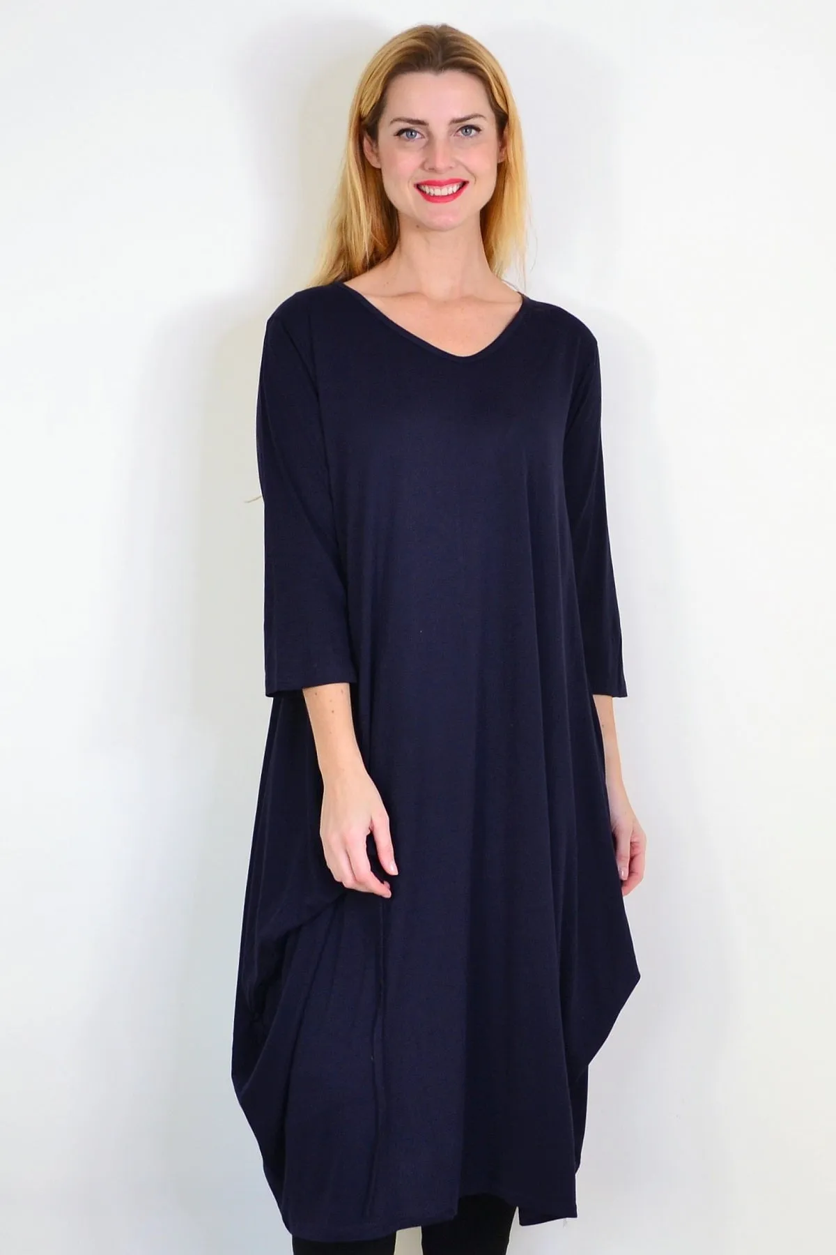 Navy Blue Relaxed Oversized Tunic Dress