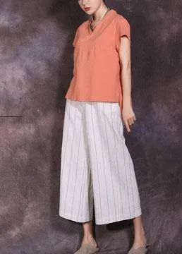 new linen vintage women casual white striped crop pants skirts