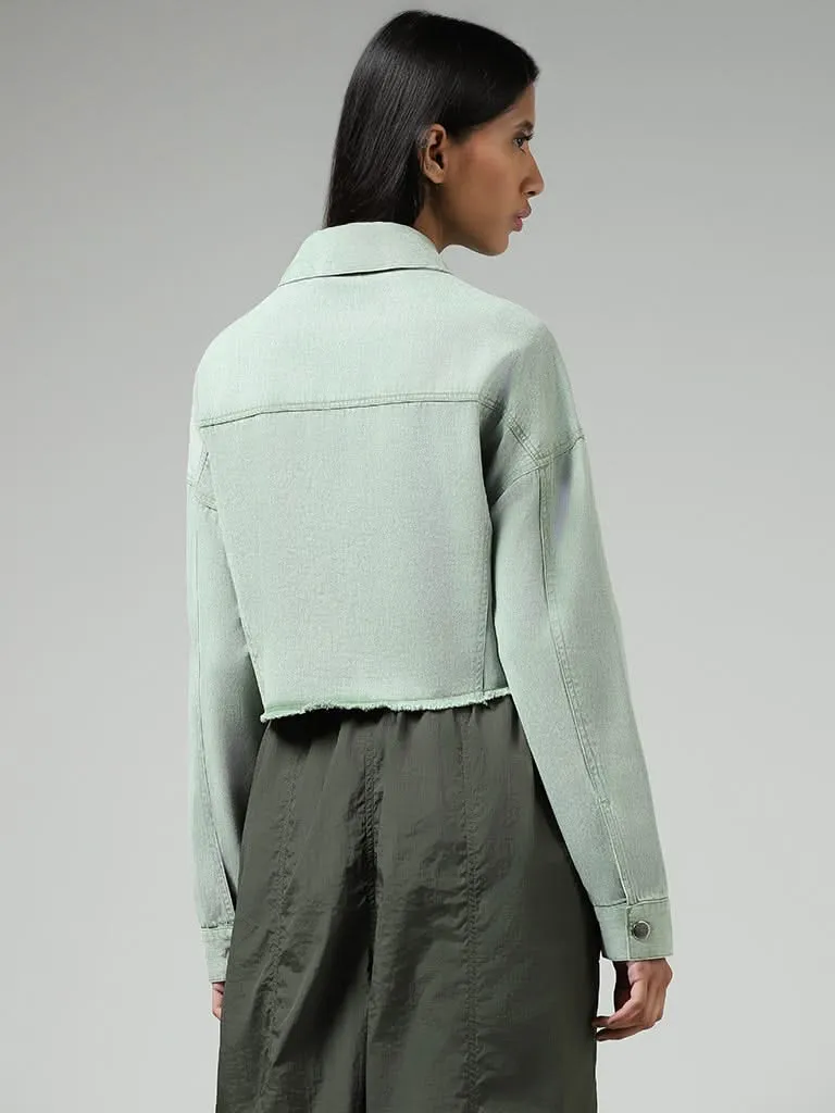 Nuon Sage Green Denim Crop Jacket