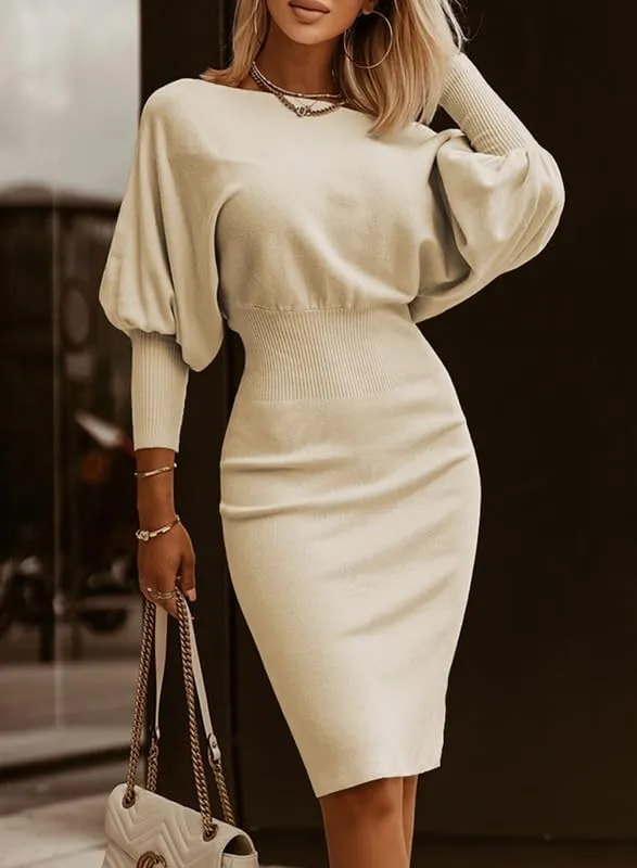 Off Shoulder Long Lantern Sleeve Sweater Dress