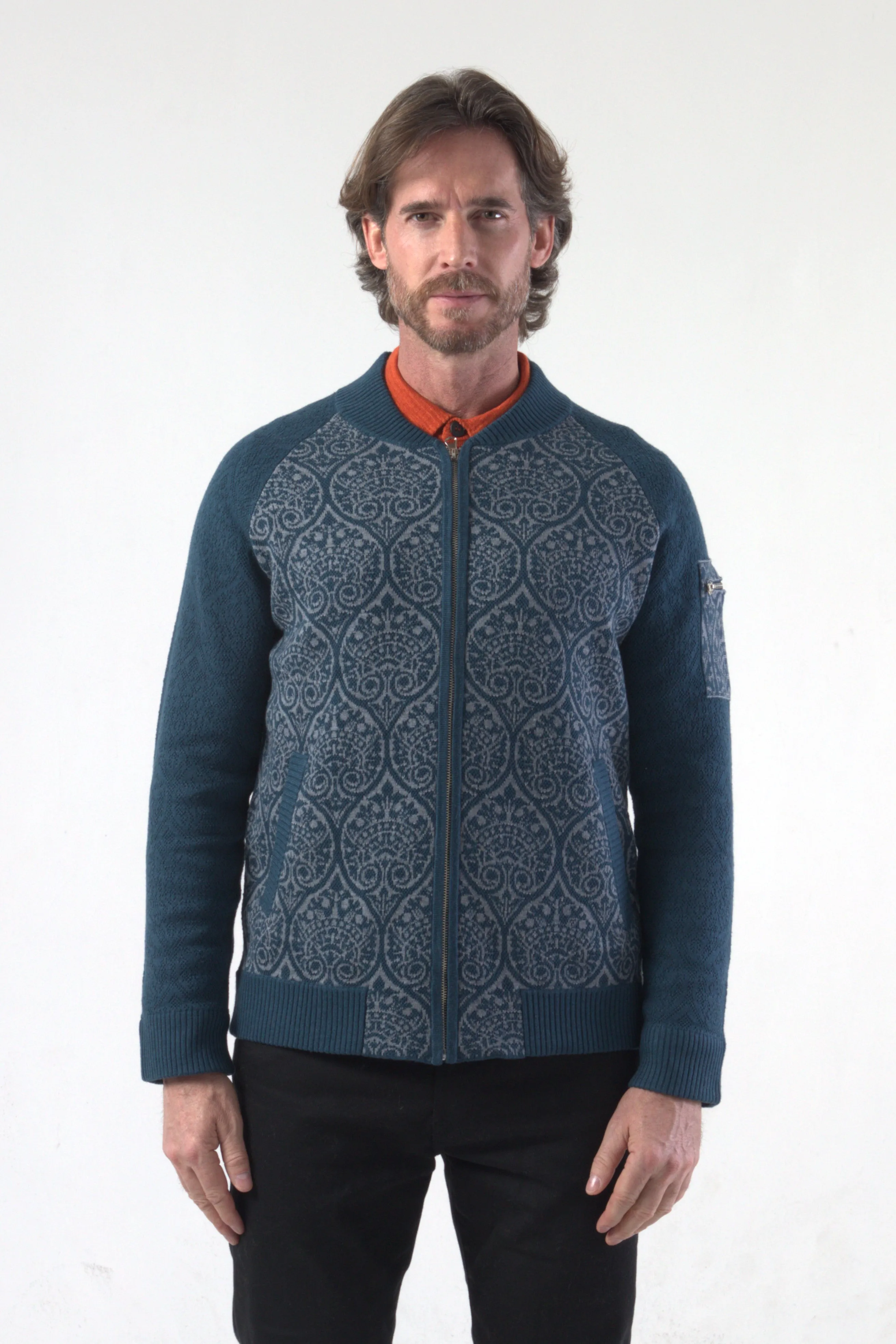 Paisley Pattern Jacquard Knit Bomber Jacket