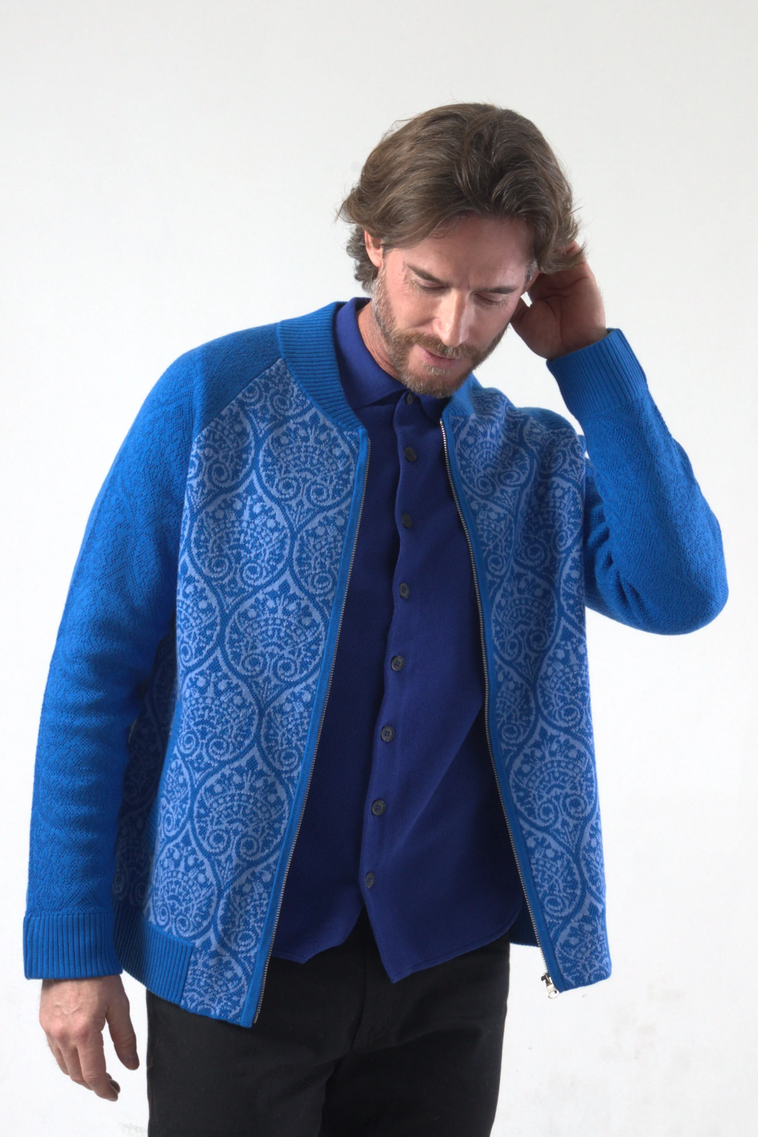 Paisley Pattern Jacquard Knit Bomber Jacket