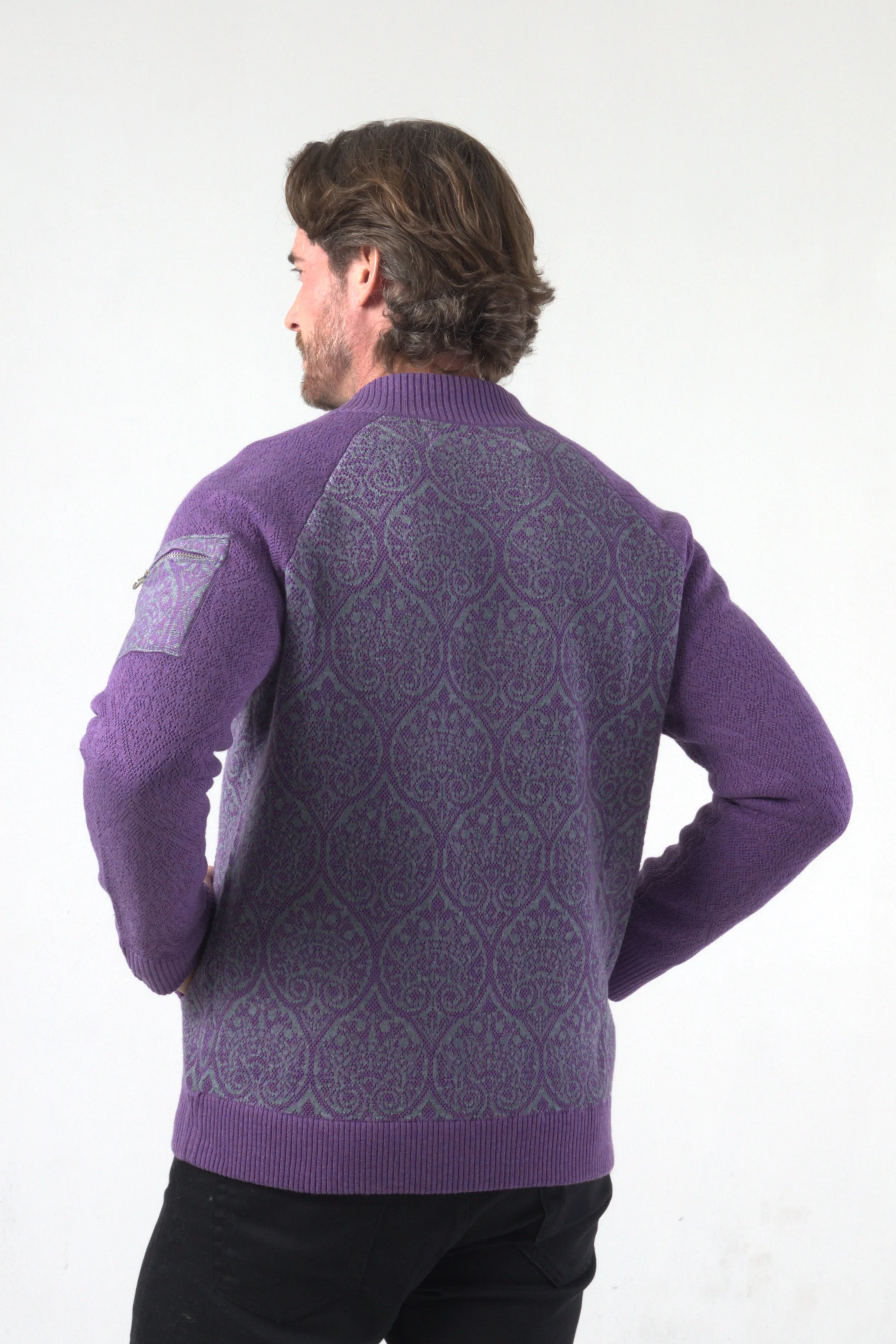 Paisley Pattern Jacquard Knit Bomber Jacket