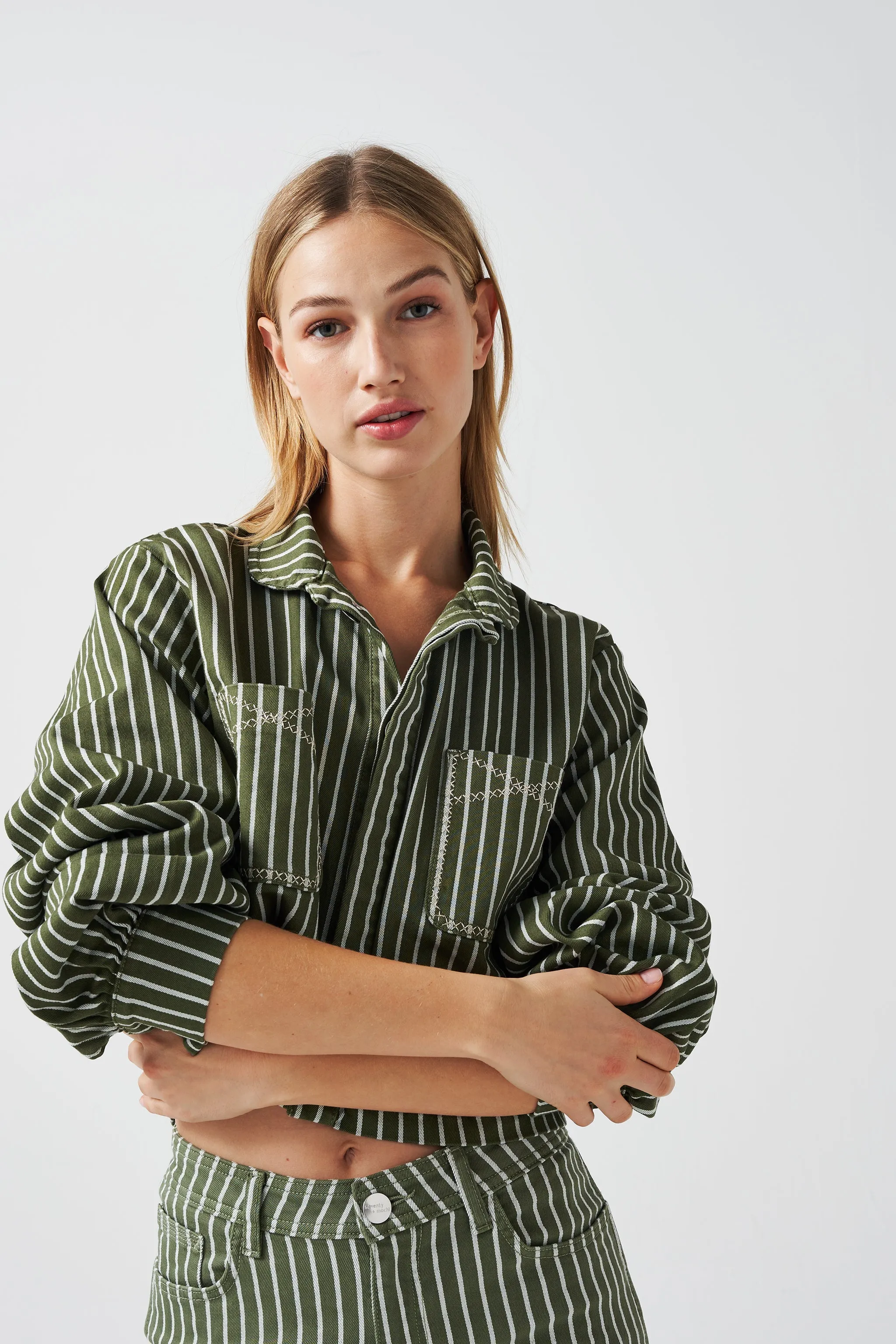 Piper Jacket Cropped in Khaki Stripe