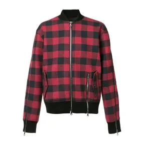 PLAID ZIPPER BOMBER JACKET RED PLAID