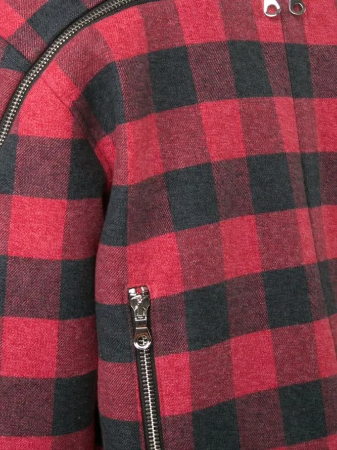 PLAID ZIPPER BOMBER JACKET RED PLAID