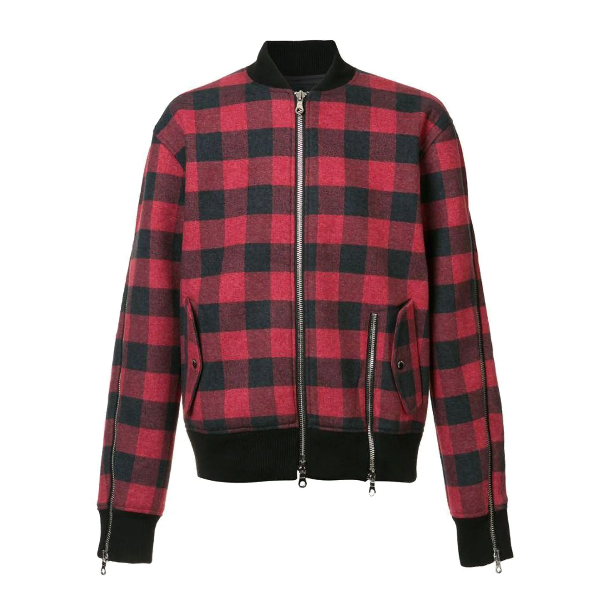 PLAID ZIPPER BOMBER JACKET RED PLAID